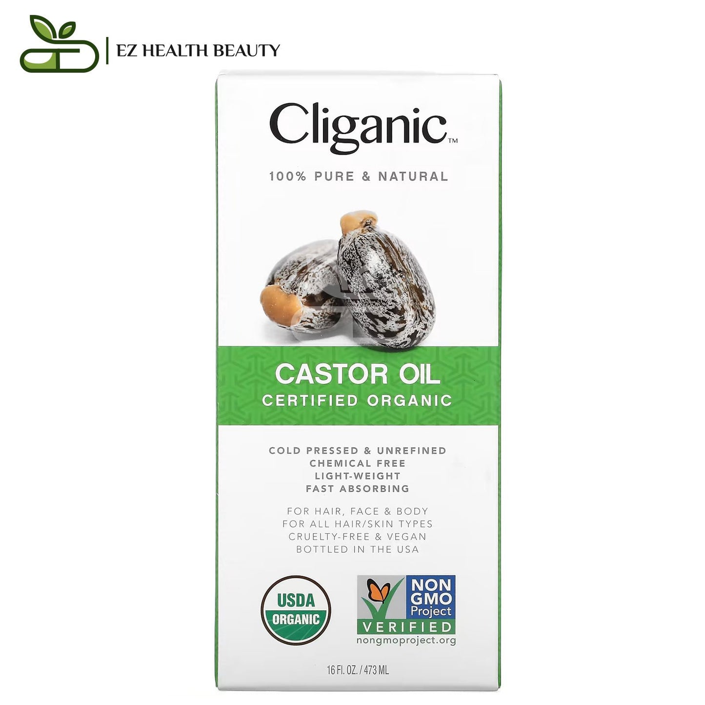 زيت الخروع كليغانيك للعناية بالشعر والبشرة والاظافر حجم 473 مل (16 اونصة) Cliganic Castor Oil