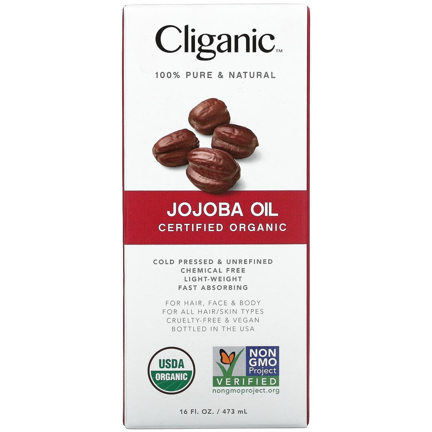 Cliganic Certified Organic Jojoba Oil hair and skin moisturizer 16 fi oz (473 ml)