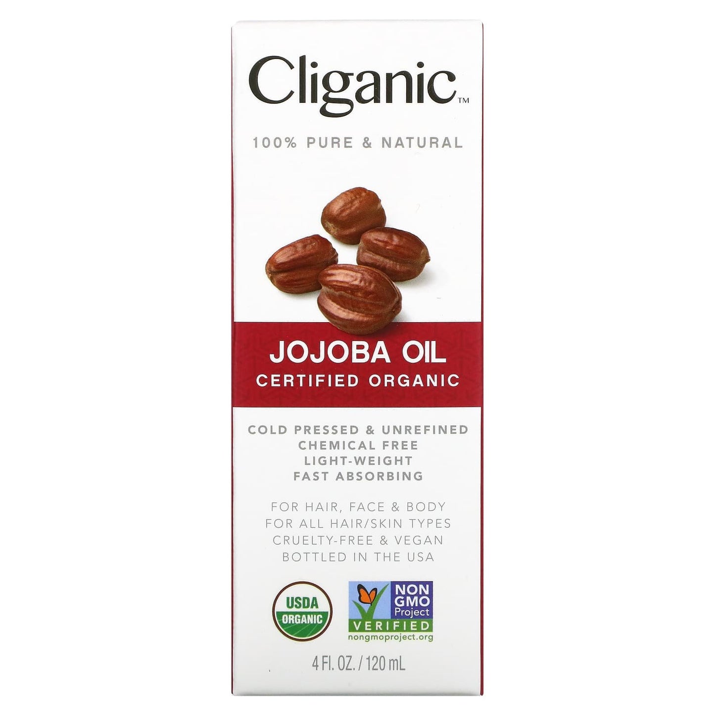 Cliganic Certefied Organic Jojoba Oil 100% Pure & Natural healthy skin and hair enhancer - 4 fl oz (120 ml)