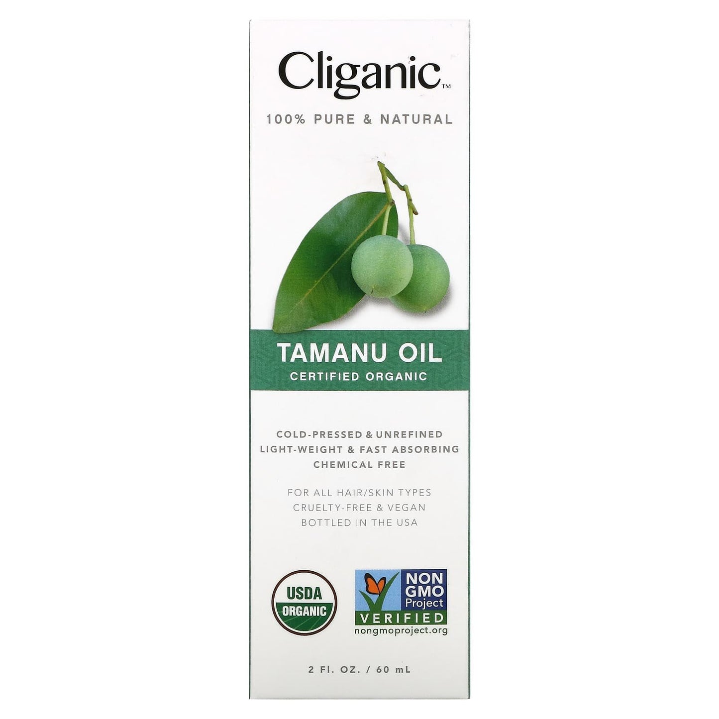 Cliganic tamanu oil 100% Pure &amp; Natural Oil skin vitality enhancer - 2 fl oz (60 ml)