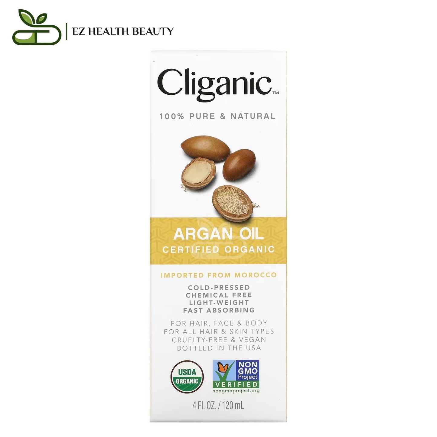 زيت الأرجان المغربي الأصلي كليغانيك للشعر والبشرة 120 مل Cliganic 100% pure and natural argan oil