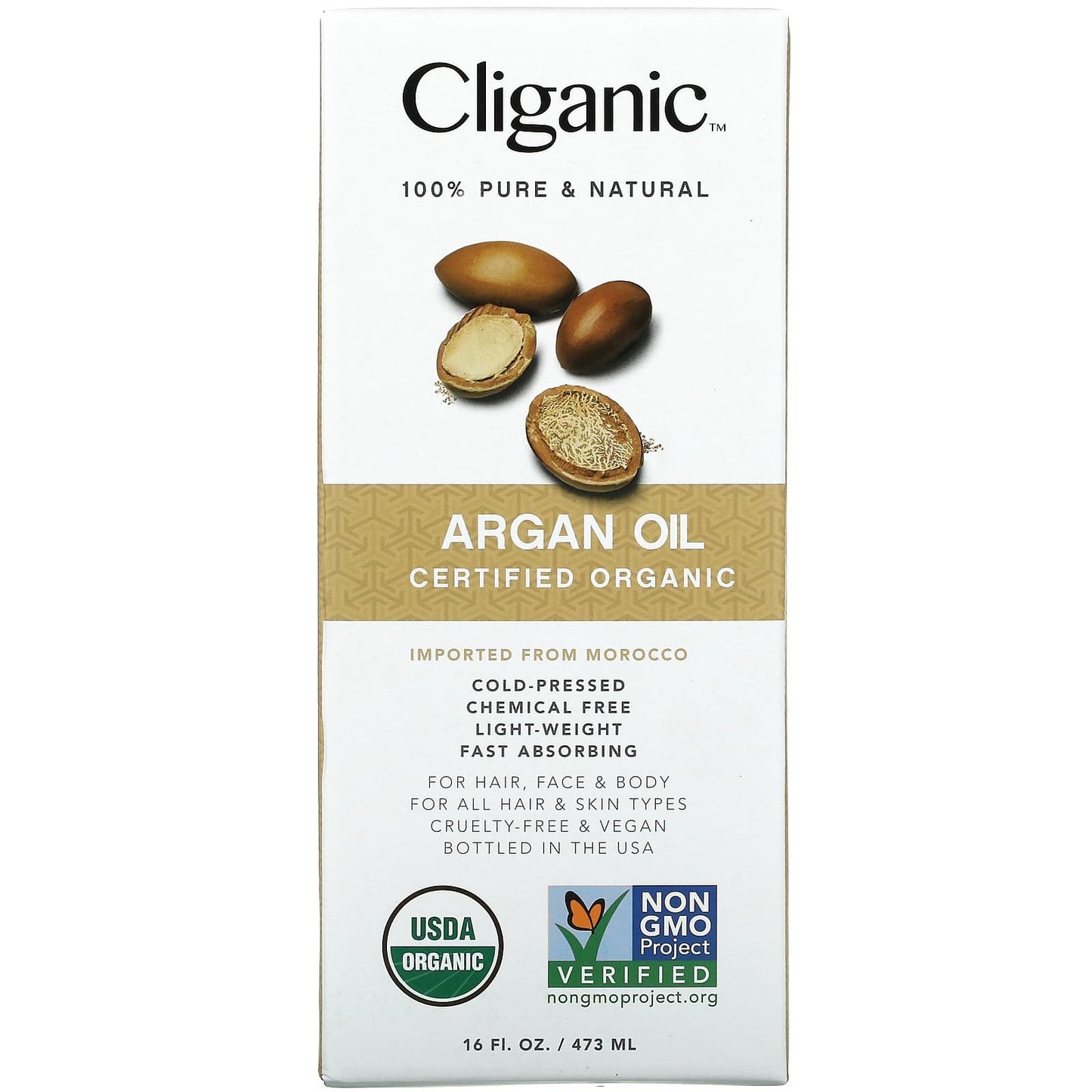 Cliganic Certified Organic Argan Oil hair and skin moisturizer 16 fi oz (473 ml)