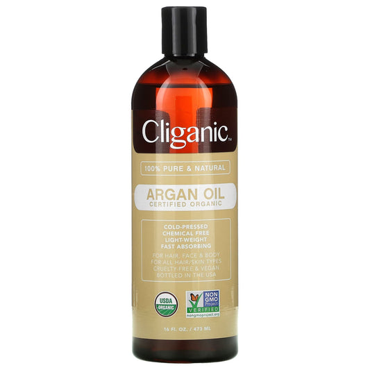 Cliganic Certified Organic Argan Oil hair and skin moisturizer 16 fi oz (473 ml)