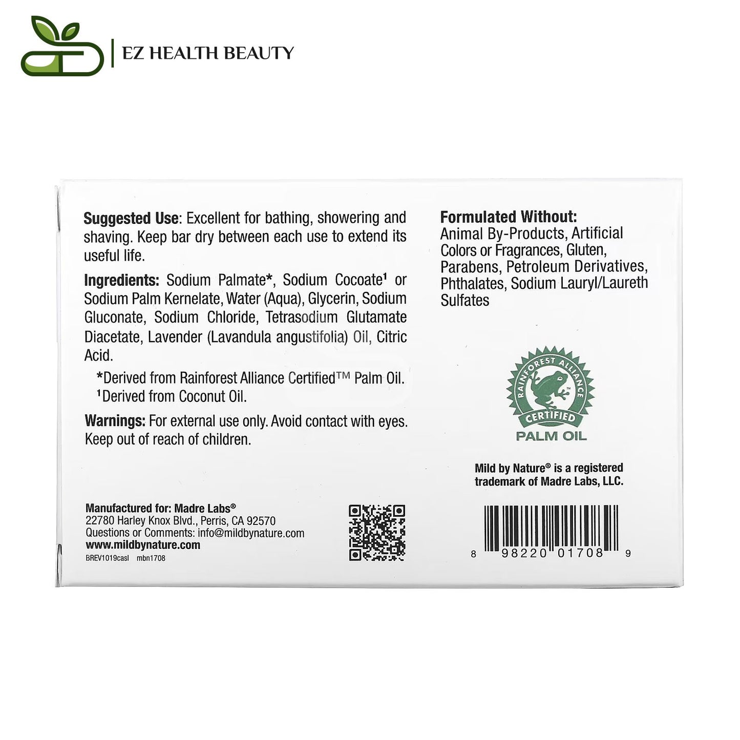 Mild By Nature Castile Bar Soap Lavander 141 GM
