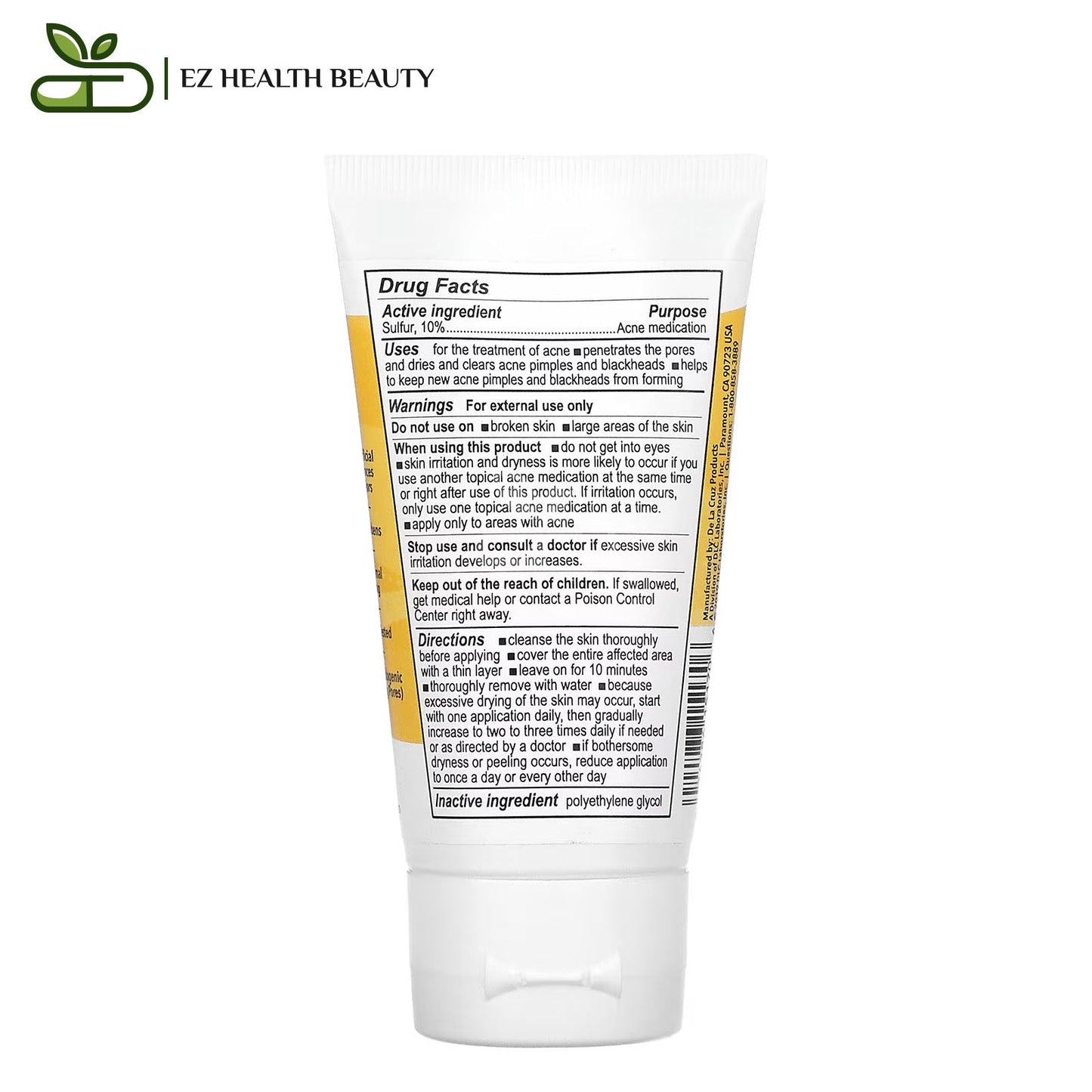 De la cruz sulfur ointment for acne treatment - 74 g