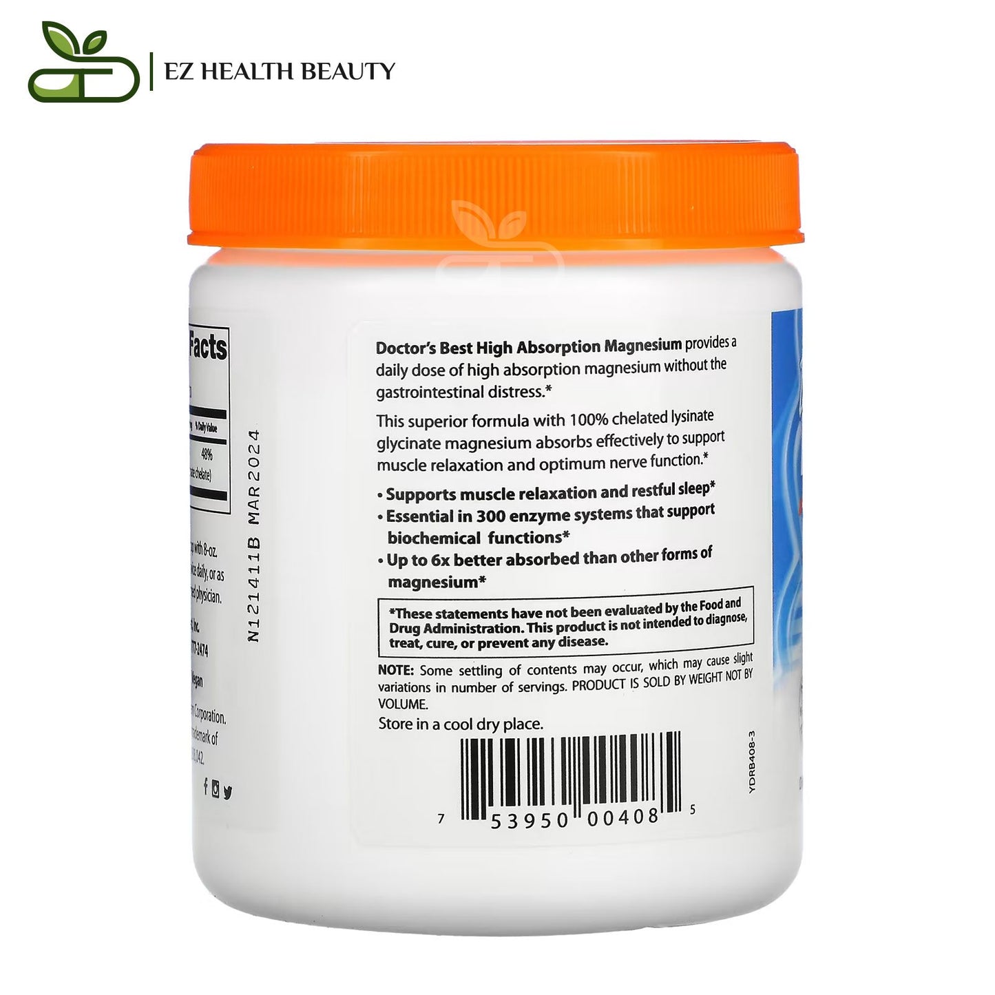 مسحوق المغنيسيوم عالي الامتصاص لدعم استرخاء العضلات والنوم الصحي 200 جم Doctor's best high absorption magnesium powder