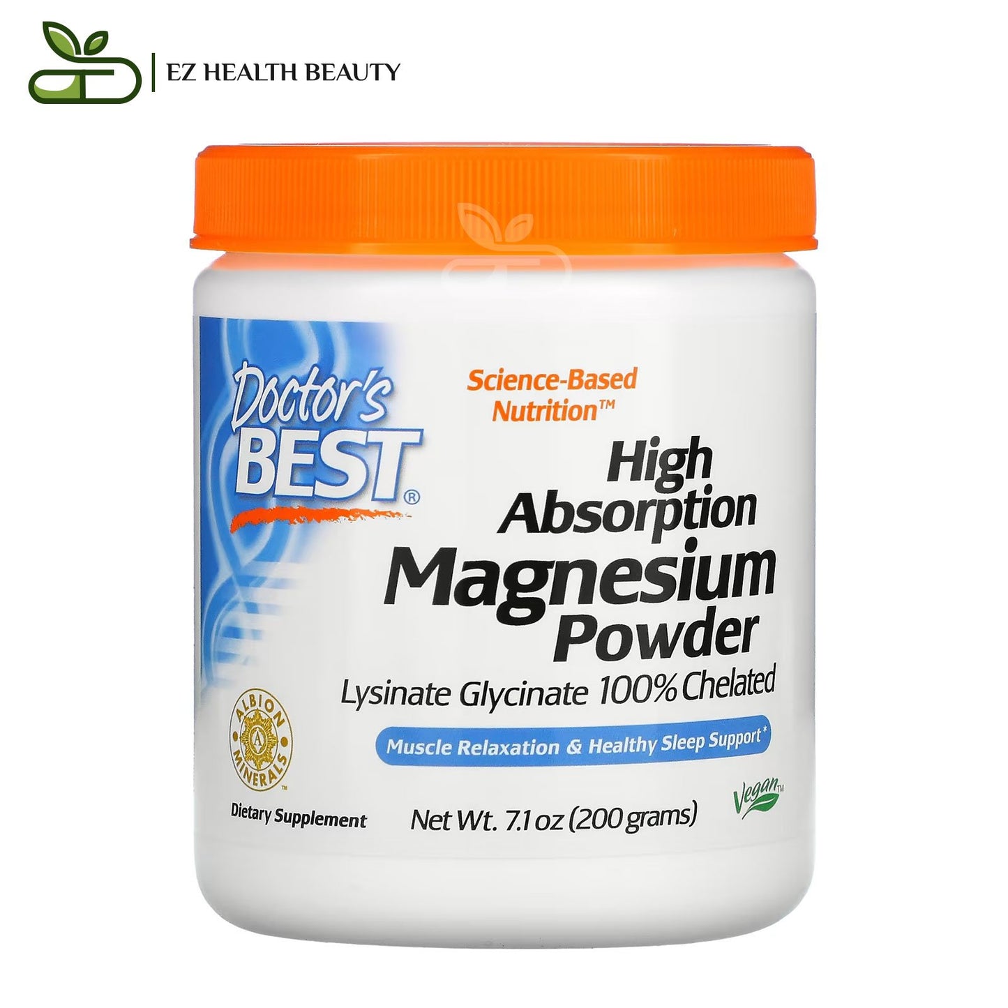 Doctor's best high absorption magnesium powder supplement for muscle relaxation and healthy sleep support - 200 g