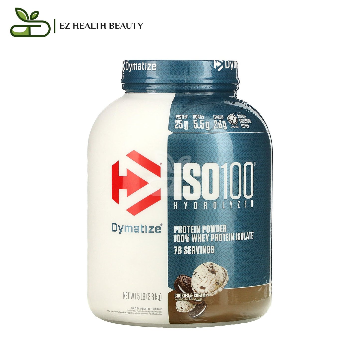 Dymatize ISO100 Hydrolyzed ديماتيز إيسو المتحلل مائيًا مصنوع 100٪ من بروتين مصل اللبن المعزول كوكيز وكريمة 5 رطل (2.3 كجم)