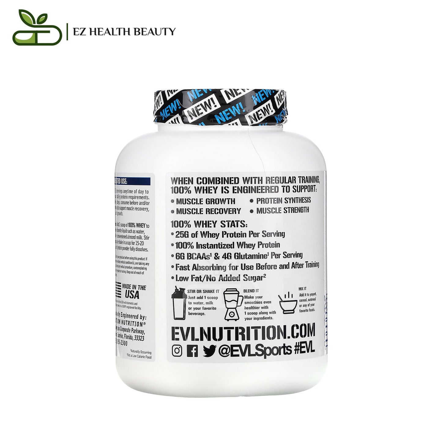 Whey Protein powder Muscle Support Vanilla Ice Cream EVLution Nutrition 5 lb (2.268 kg)