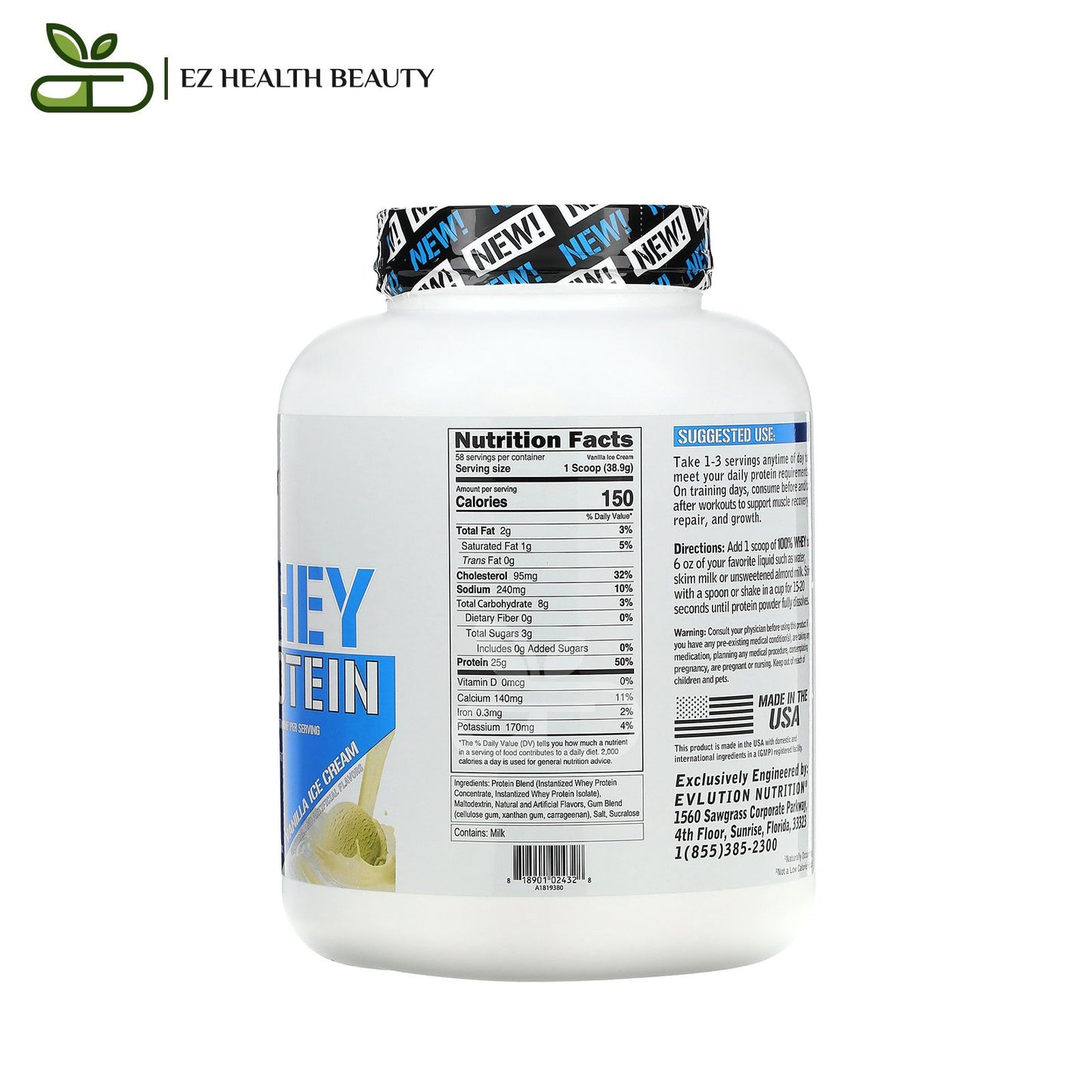 Whey Protein powder Muscle Support Vanilla Ice Cream EVLution Nutrition 5 lb (2.268 kg)