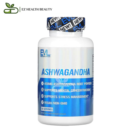 كبسولات اشواغاندا لدعم التركيز والدماغ 30 كبسولة نباتية EVLution Nutrition Ashwagandha 450 mg