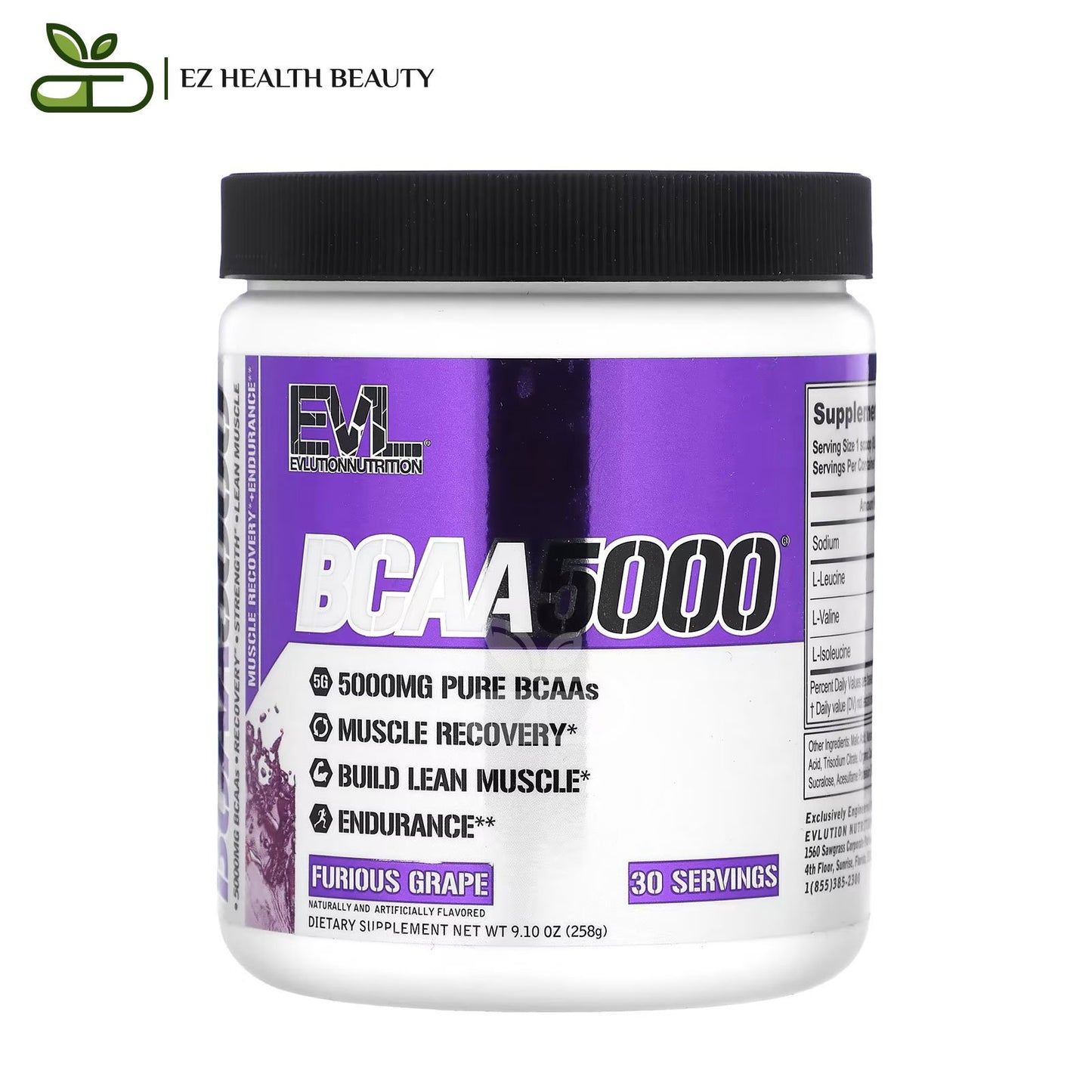 EVLution Nutrition BCAA5000, Furious Grape, 9.1 oz (258 g)