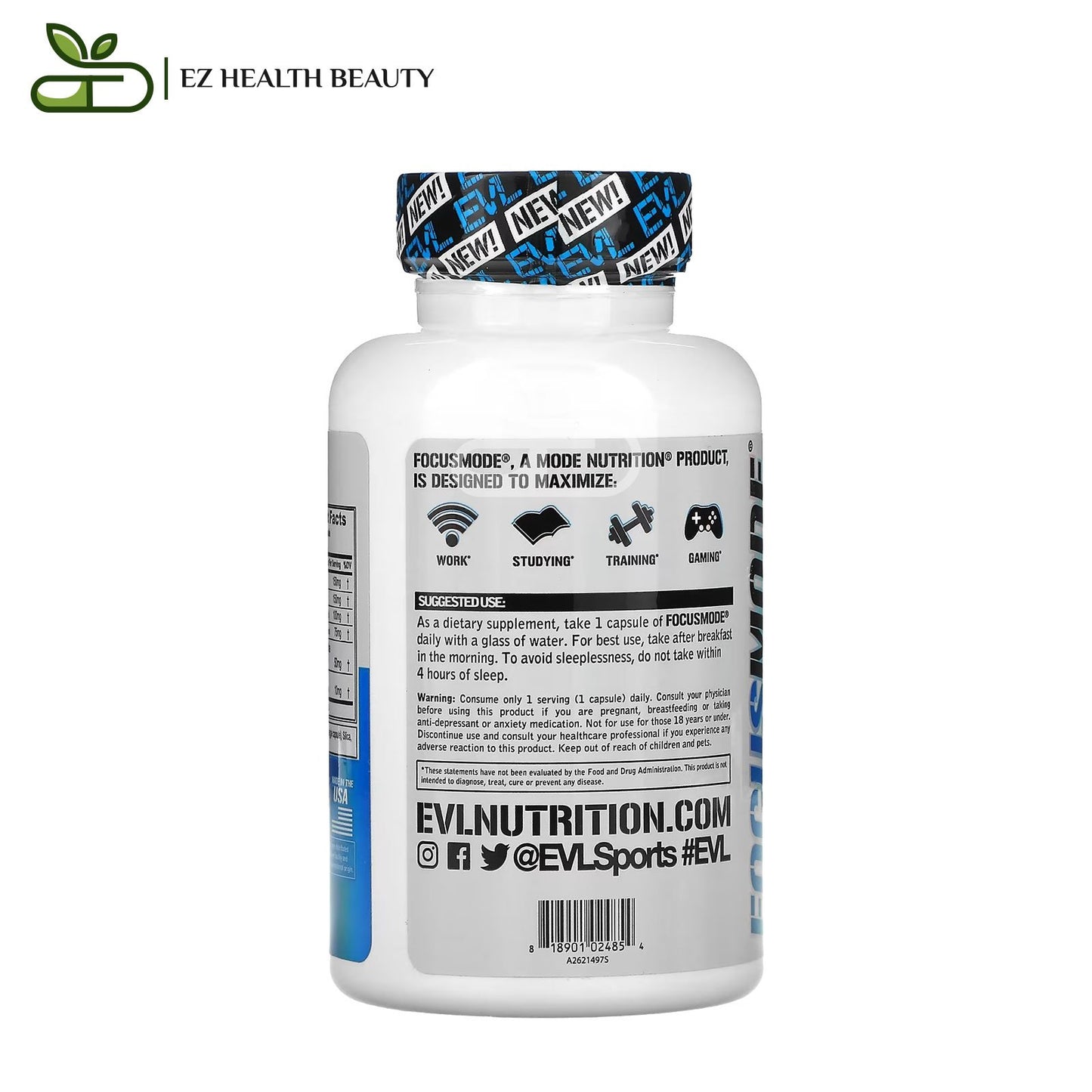 كبسولات فوكس مود لزيادة التركيز والطاقة 30 كبسولة نباتية EVLution Nutrition FocusMode capsules