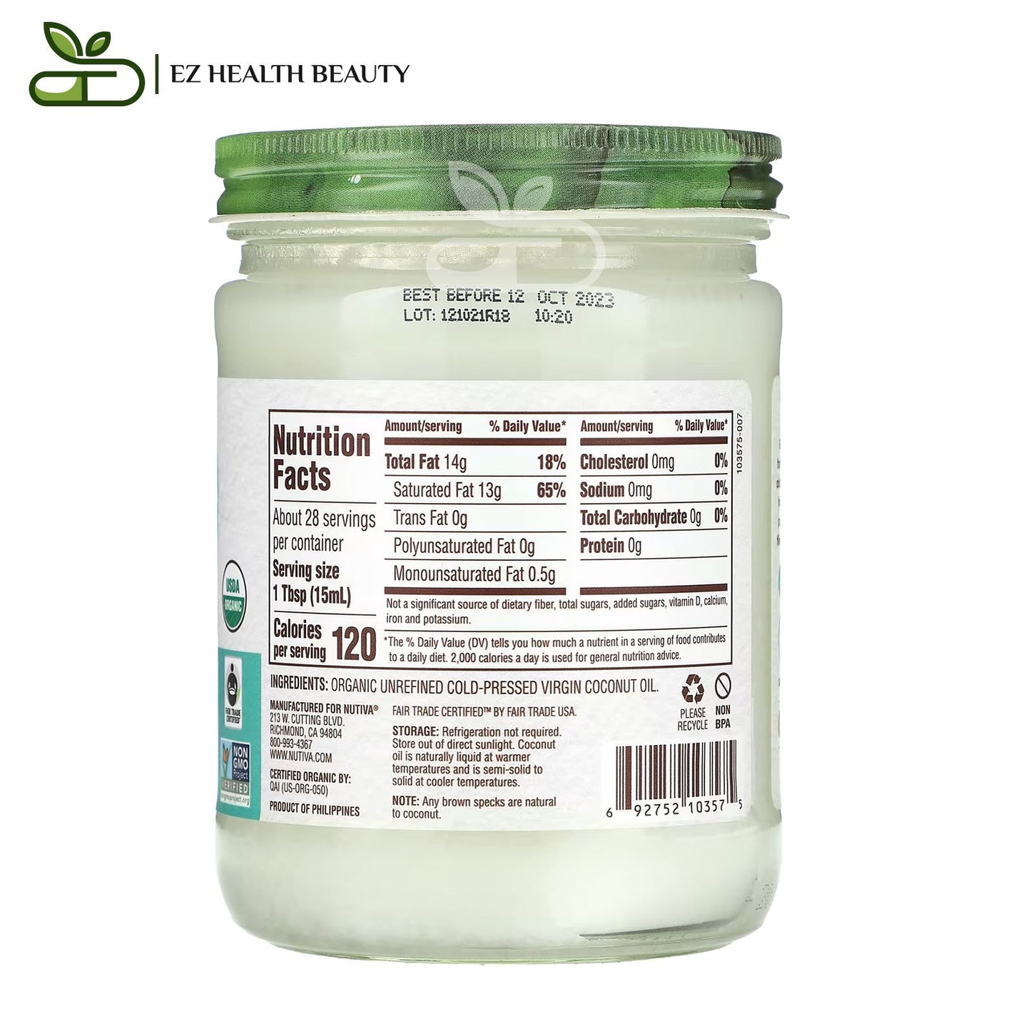 Nutiva Organic Virgin Coconut Oil 414 ML