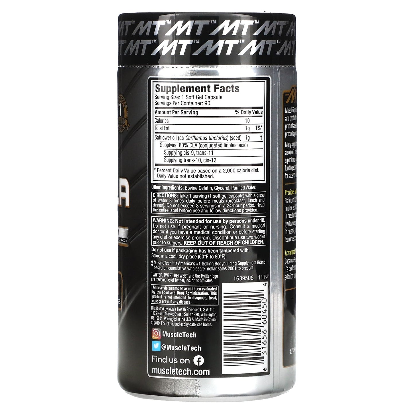 MuscleTech Platinum Pure CLA 100% CLA with 800 mg 90 Soft Gels