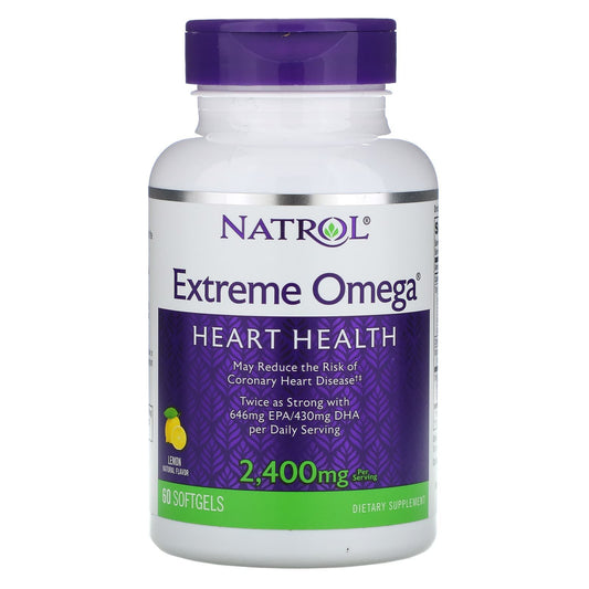 ناترول‏ كبسولات اوميغا 3 بنكهة الليمون لدعم صحة القلب Natrol extreme omega capsules عدد 60 كبسولة نباتية بتركيز 1200 مجم