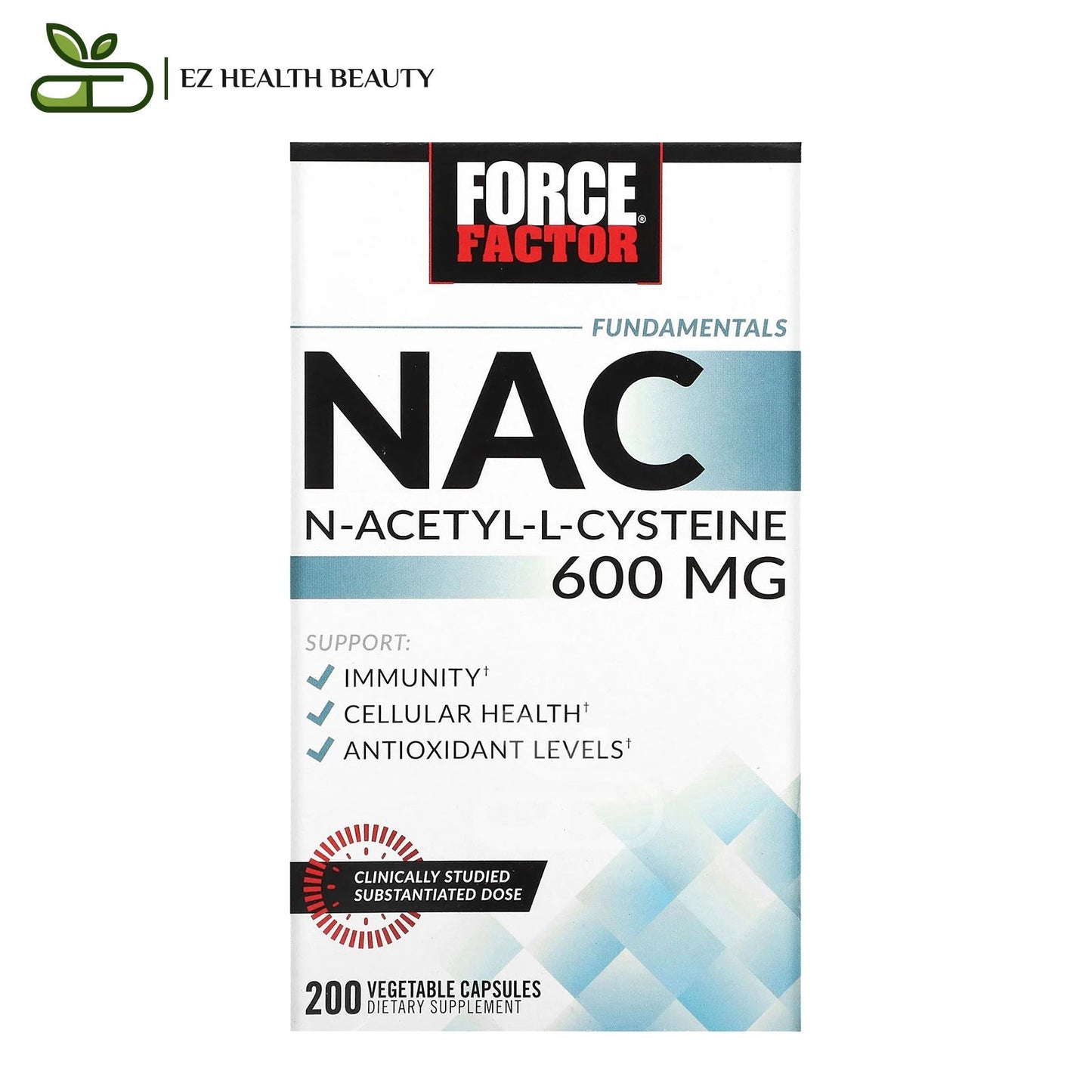 NAC Supplements N-Acetyl-L-Cysteine To Support Immunity And Cellular Health Force Factor Fundamentals 600 mg 200 Vegetable Capsules