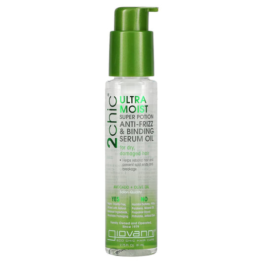 Giovanni 2chic Ultra-Moist Super Potion Anti-Frizz and Binding Serum Oil Avocado and Olive Oil - 2.75 fl oz (81 ml)