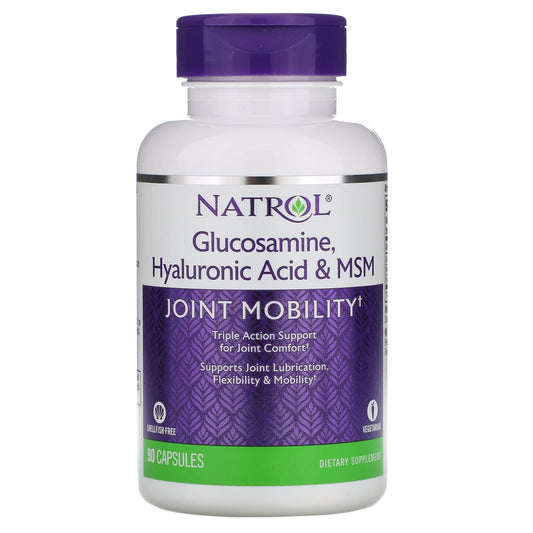 Natrol glucosamine hyaluronic acid & msm capsules support healthy and flixble joints - 90 Capsules