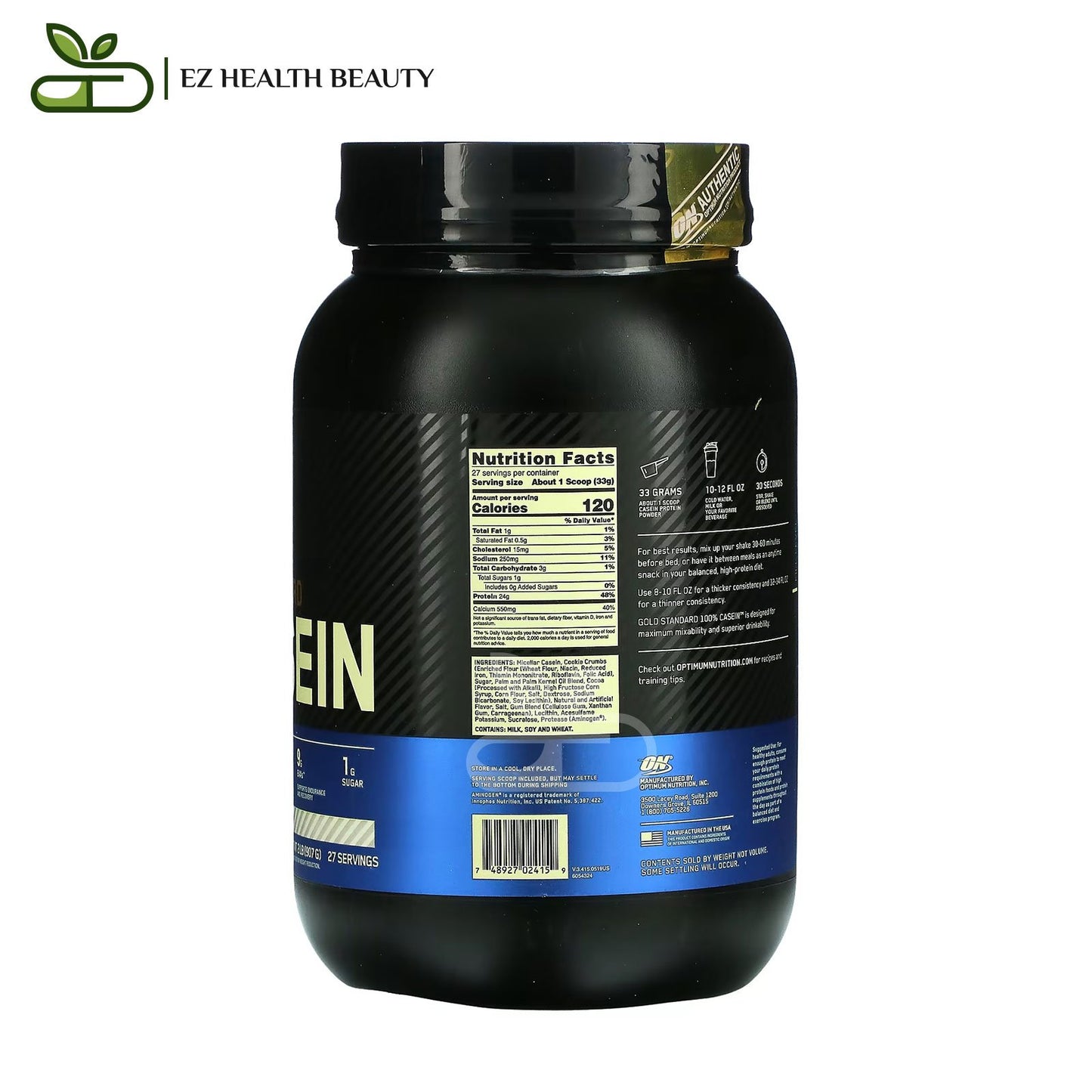 Gold Standard 100% Casein protein Cookies and Cream Optimum Nutrition - (907 g)