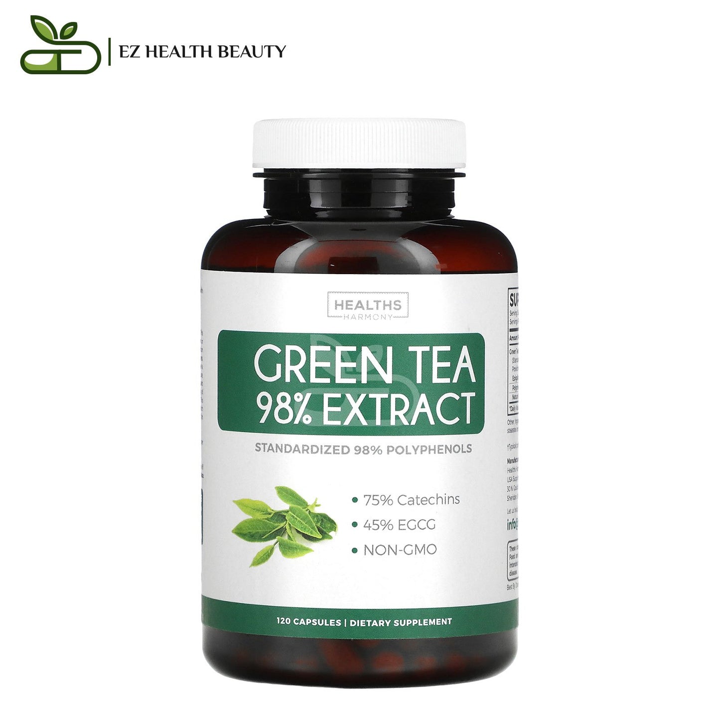 مستخلص الشاي الأخضر  98٪ لدعم صحة الجسم وتحسين مستويات الطاقة 120 كبسولة Green Tea 98% Extract Healths Harmony