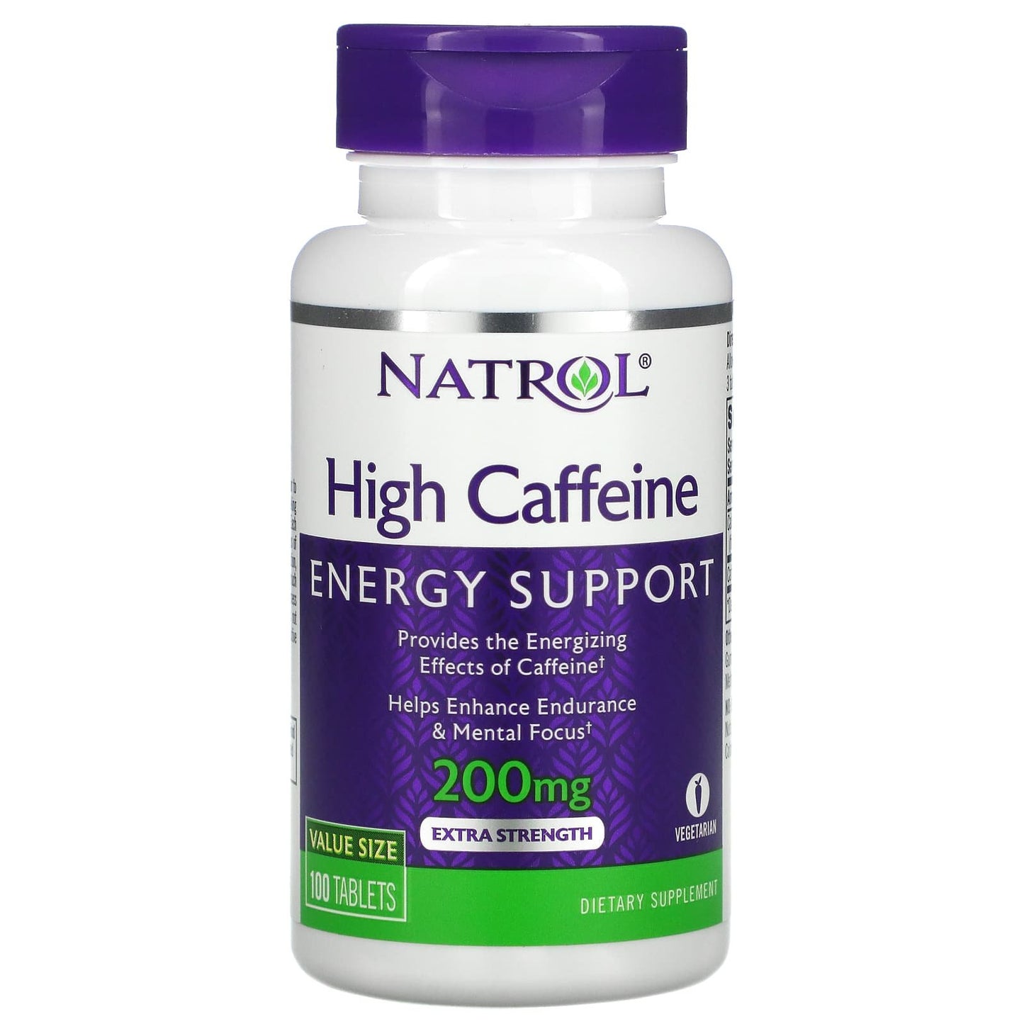 حبوب الكافيين 200مجم لزيادة طاقة الجسم وزيادة التركيز والانتباه 100 قرص - High Caffeine energy support Natrol