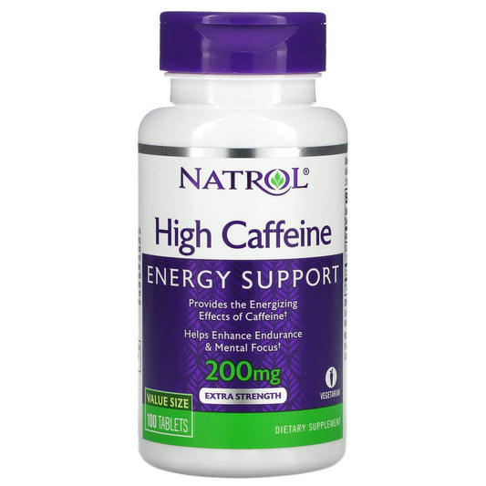 حبوب الكافيين 200مجم لزيادة طاقة الجسم وزيادة التركيز والانتباه 100 قرص - High Caffeine energy support Natrol