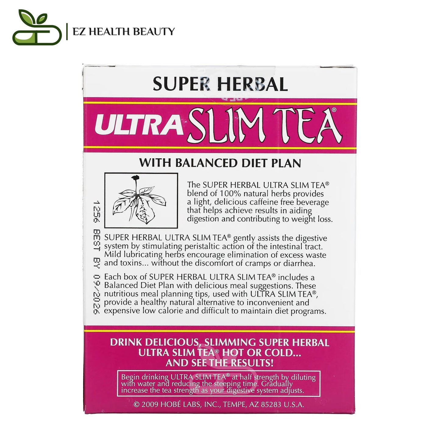 Ultra Slim Tea To Loss Weight Super Herbal Caffeine Free Hobe Labs 24 Herbal Tea Bags 1.69 oz (48 g) Each