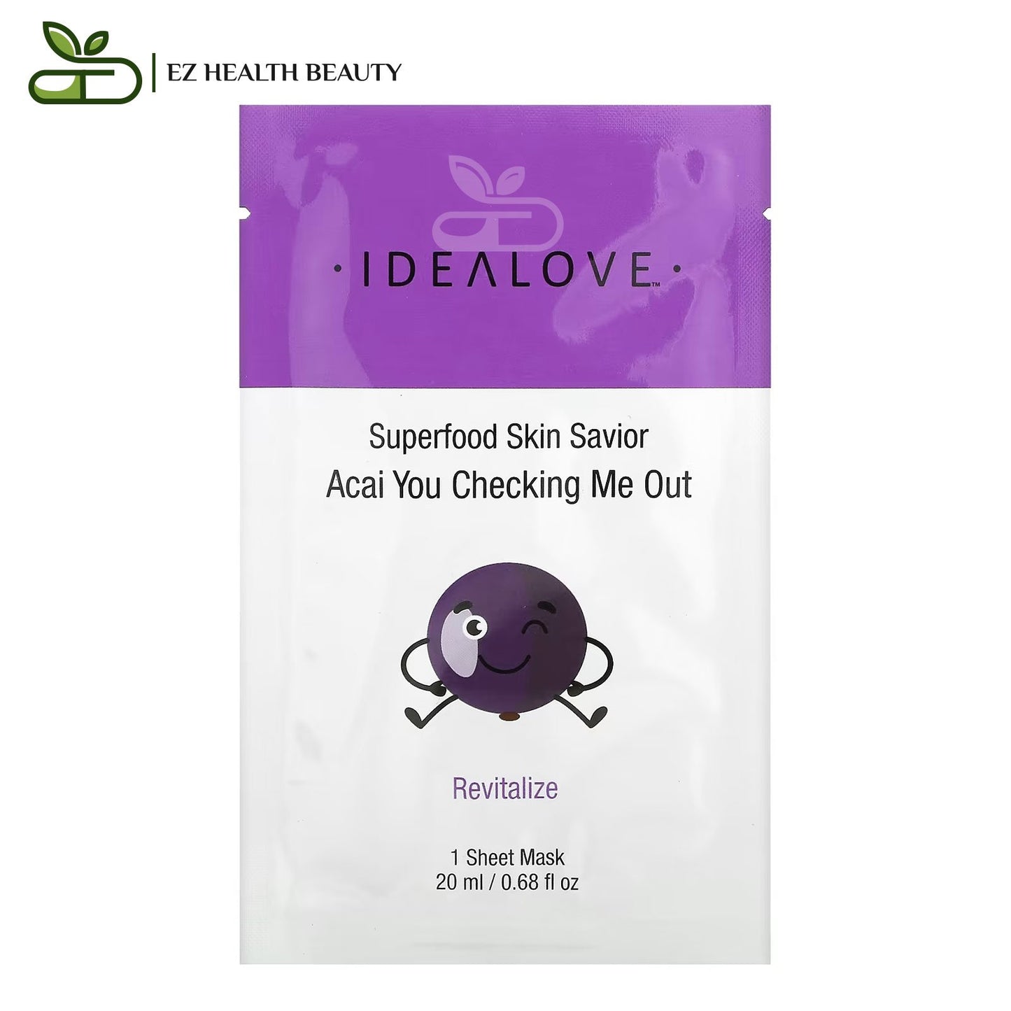 Skin Savior قناع تجديد البشرة المعزز بالأغذية فائقة القيمة الغذائية قناع ورقي واحد Superfood Skin Savior Acai You Checking Me Out Idealove