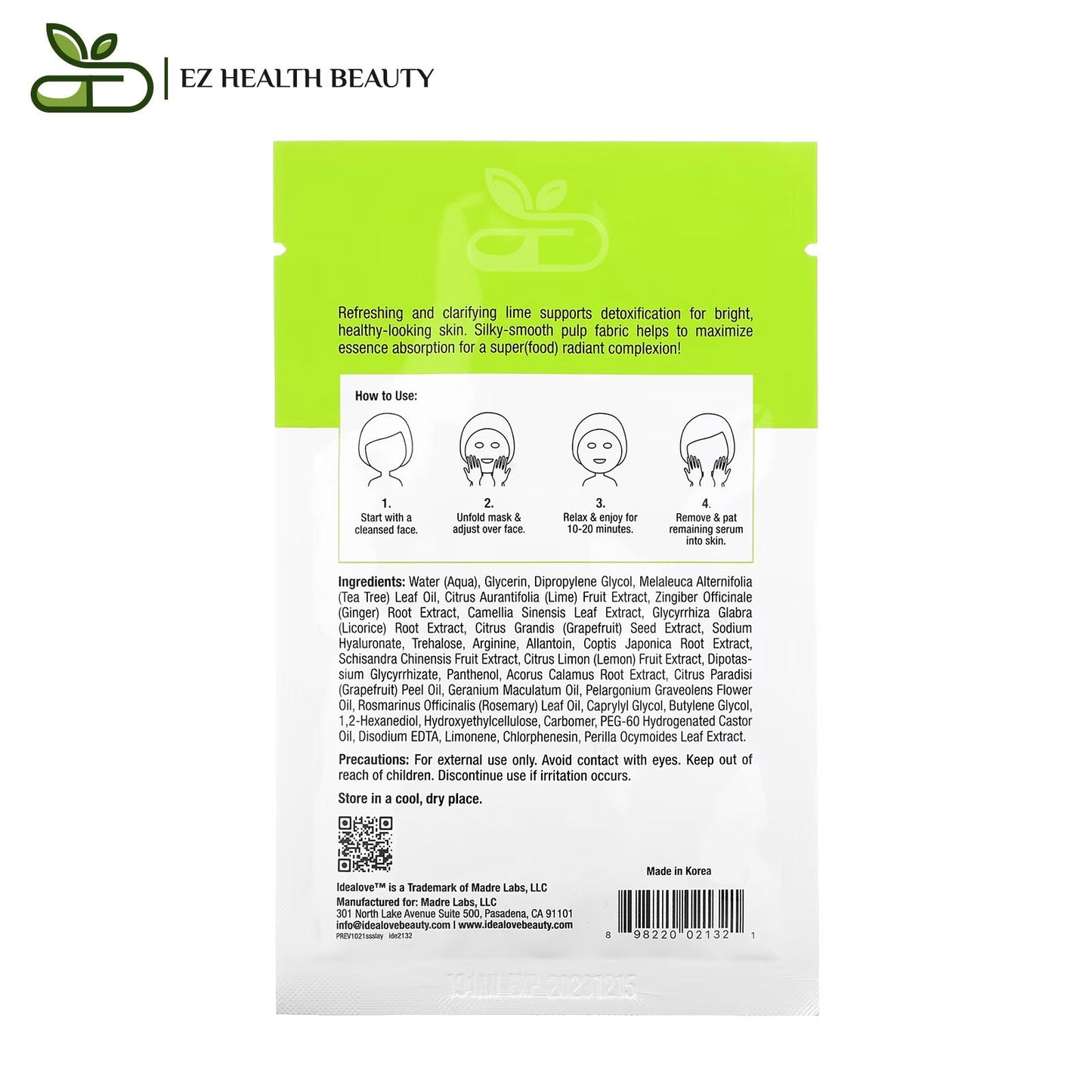 Lime All Yours Mask Superfood Skin Savior Idealove 1 Beauty Sheet Mask, 0.68 fl oz (20 ml)