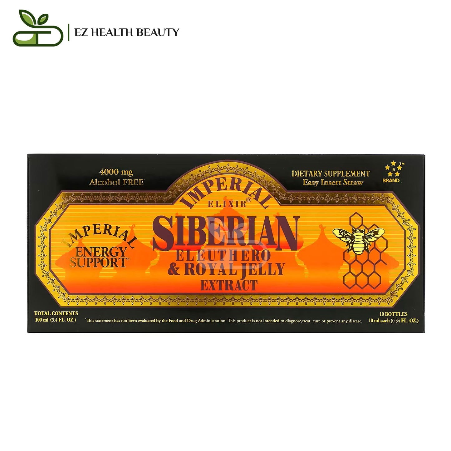 Imperial Elixir Siberian Eleuthero & Royal Jelly Extract, Alcohol Free, 4,000 mg, 10 Bottles, 0.34 fl oz (10 ml) Each