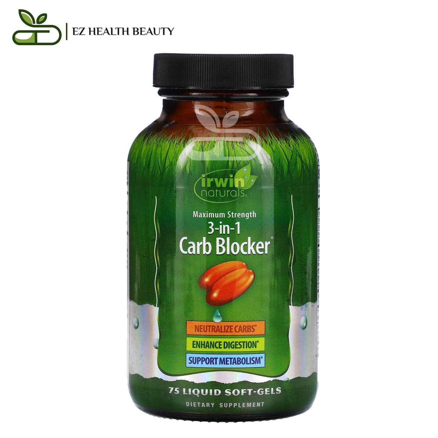 حبوب كارب بلوكر لحرق الدهون وتحسين الهضم 75 كبسولة هلامية سائلة Irwin Naturals 3-In-1 Carb Blocker