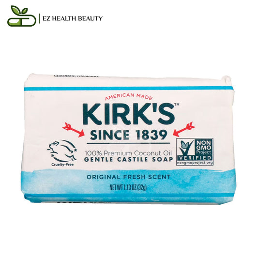 كيركس صابون زيت جوز الهند برائحة منعشة وأصلية، خالي من العطور، 32 جم - Kirks, 100% Premium Coconut Oil Gentle Castile Soap, Original Fresh Scent, 1.13 oz (32 g)