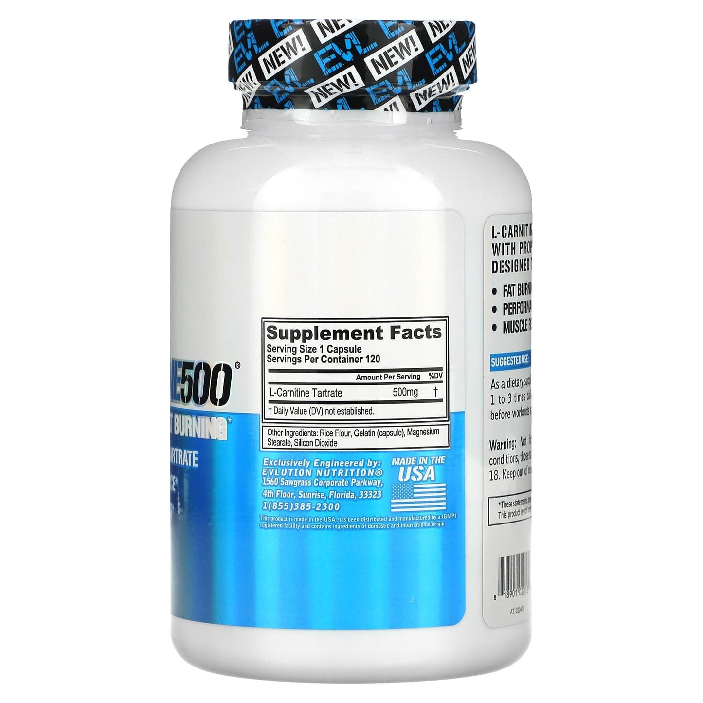 مكمل l-carnitine 500 من EVLution Nutrition عدد 120 كبسولة