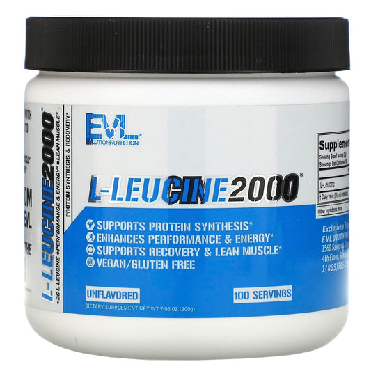 مكمل l leucine EVLution Nutrition لبناء العضلات وقوة التحمل، بدون نكهات 200 جم