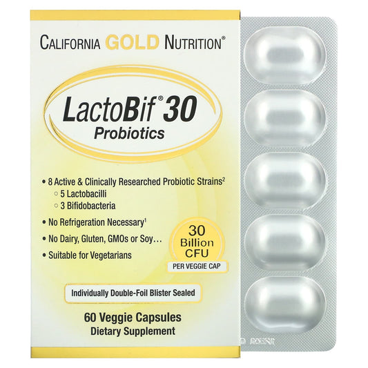 حبوب lactobif probiotics لتطهير الجسم من السموم والحفاظ على صحة الجهاز الهضمي 60 كبسولة 30 مليار وحدة - Lactobif 30 Probiotics California Gold Nutrition