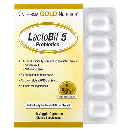 بروبيوتيك حبوب لاكتوبيف لتعزيز صحة الجهاز الهضمي 10 كبسولة 5 مليار وحدة lactobif 5 Probiotics California Gold Nutrition