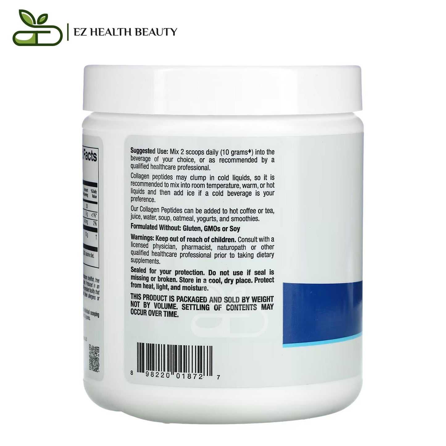 Hydrolyzed Collagen Peptides Type I & III To Promote Healthy Hair, Skin, Nails, Joints And Bones Unflavored Lake Avenue Nutrition 7.05 oz (200 g)