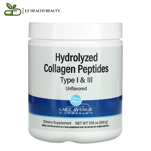 Hydrolyzed Collagen Peptides Type I & III To Promote Healthy Hair, Skin, Nails, Joints And Bones Unflavored Lake Avenue Nutrition 7.05 oz (200 g)