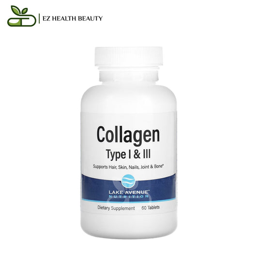 Hydrolyzed Collagen Type I and III Supplement Supports Hair, Skin, Nails, Joints and Bones Lake Avenue Nutrition 1,000 mg 60 Tablets