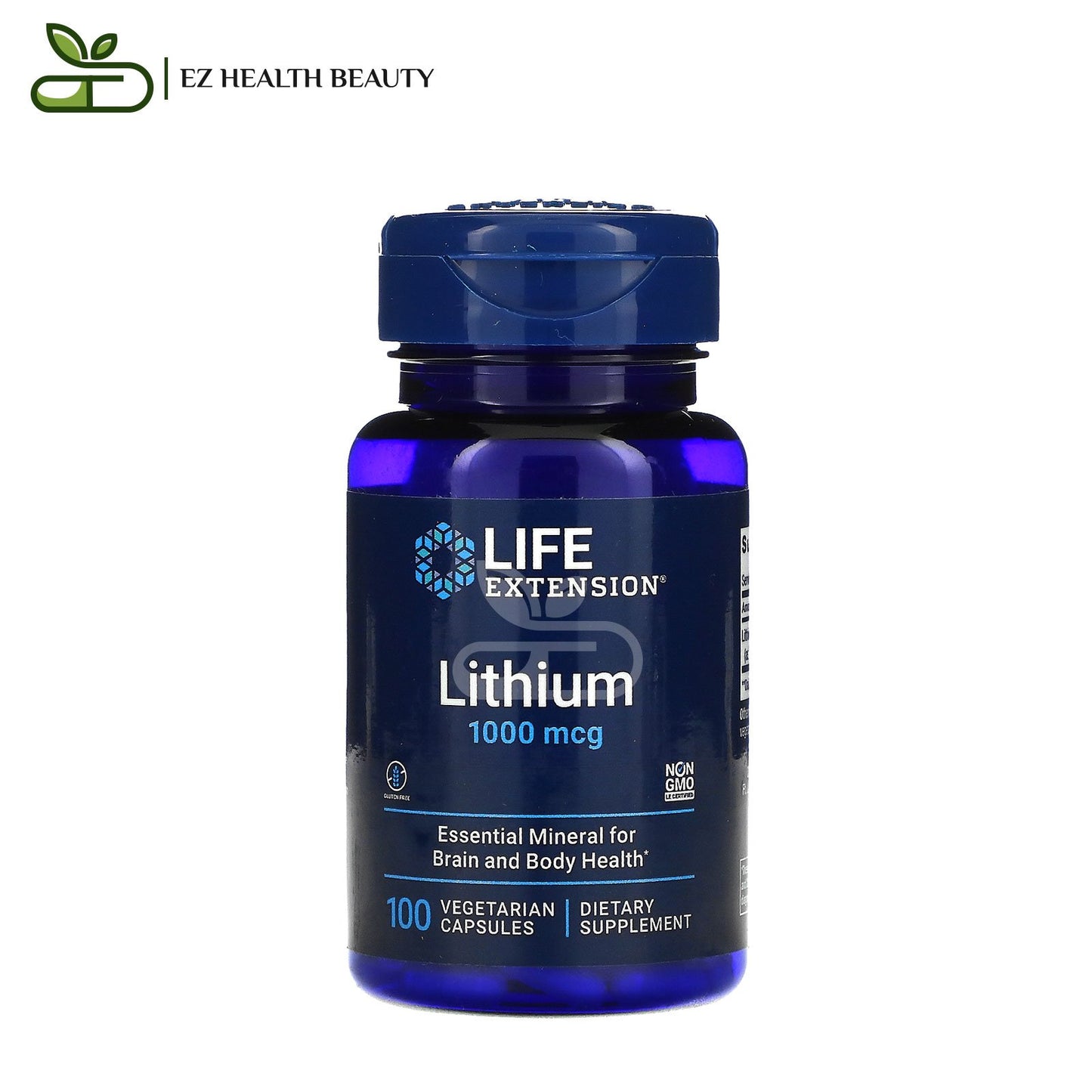 Lithium Supplement To Support Brain And Body Health Life Extension 1,000 mcg 100 Vegetarian Capsules