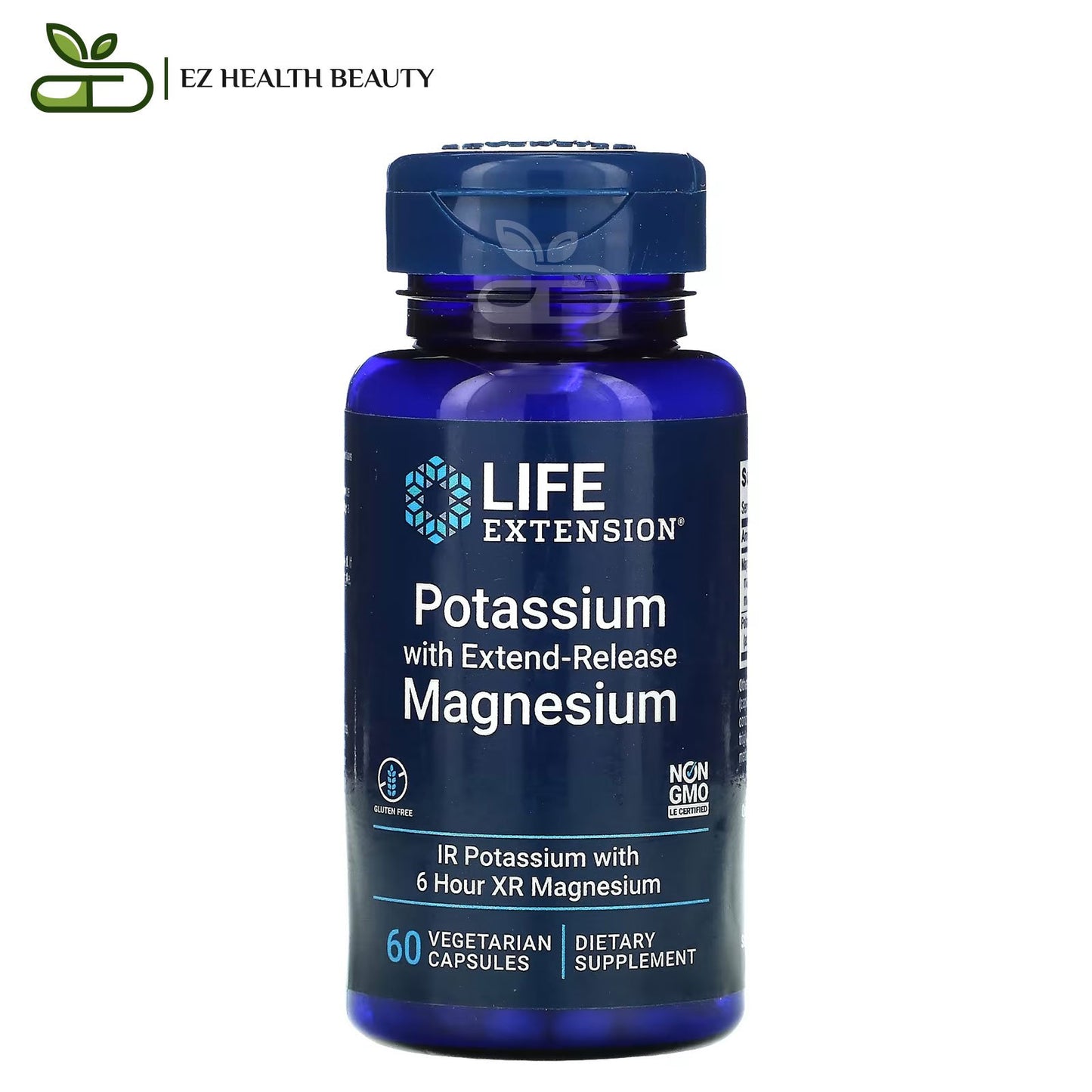 Life extension potassium magnesium supplement for blood pressure levels regulating - 60 vegetarian capsules