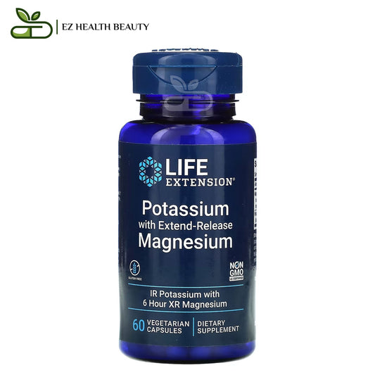 حبوب مغنيسيوم وبوتاسيوم لدعم صحة القلب والأوعية الدموية 60 كبسولة نباتية Life Extension potassium with extend-release magnesium