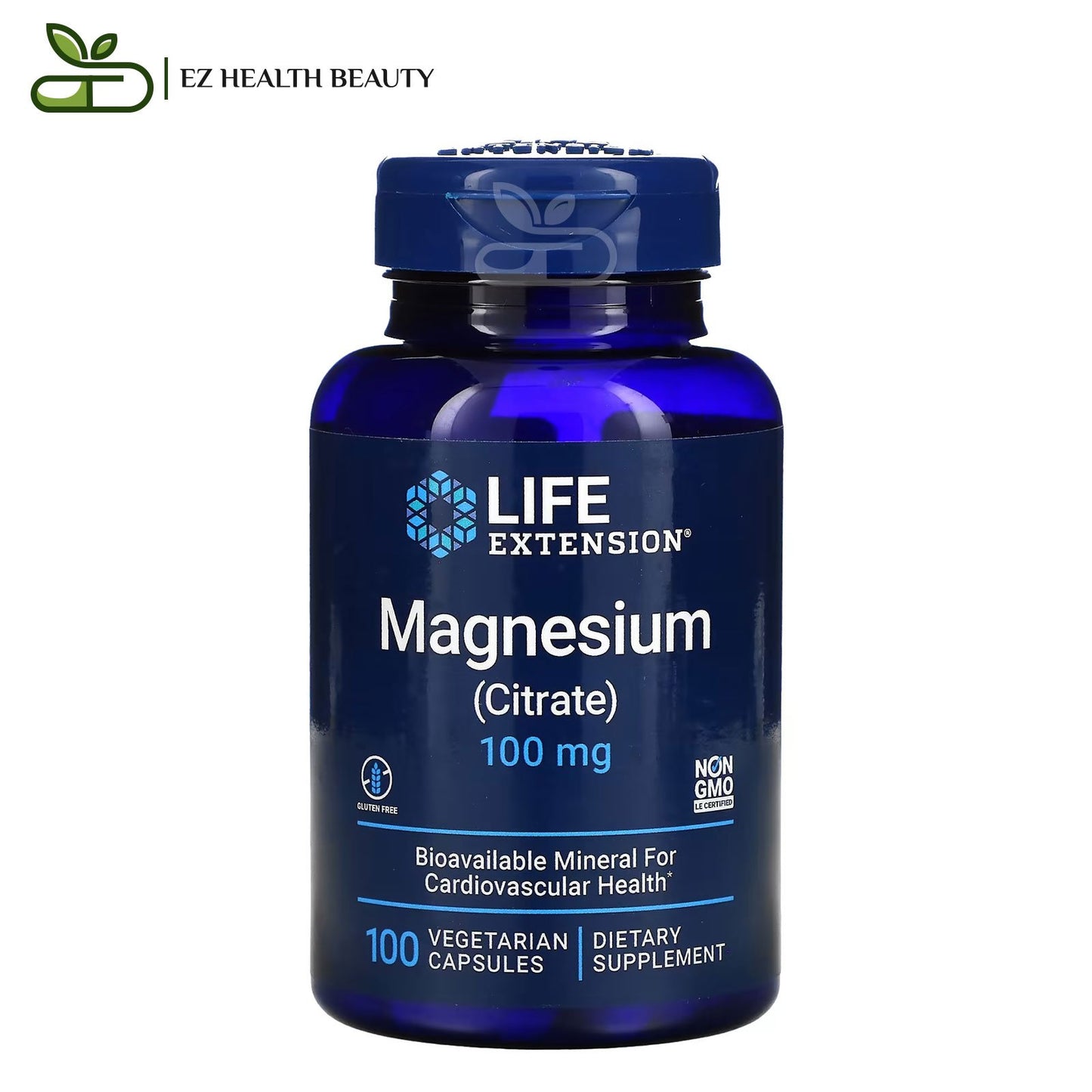 Life extension magnesium citrate supplement for cardiovascular health, 100g - 100 vegetarian capsules