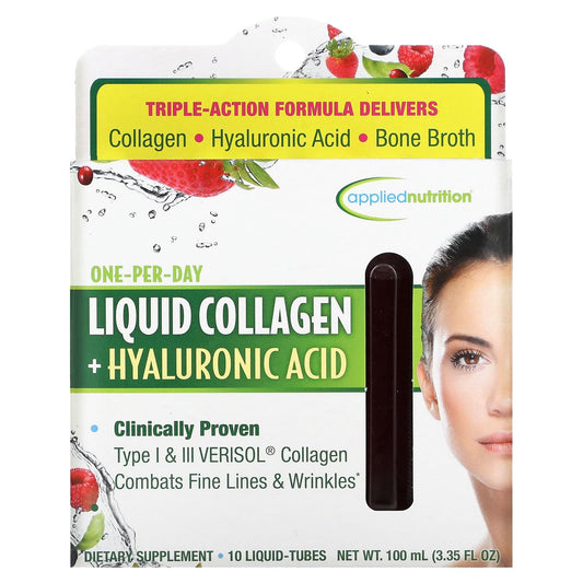 كولاجين شراب امبولات للتخلص من التجاعيد والخطوط الدقيقة 10 امبولات Liquid Collagen + Hyaluronic Acid applied nutrition