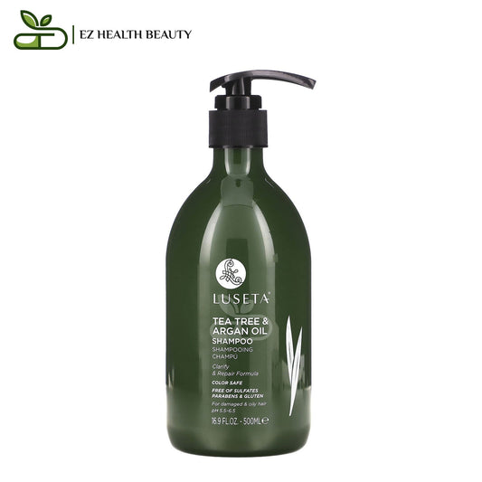 Luseta tea tree and argan oil shampoo for damaged and oily hair - 16.9 fl oz (500 ml)