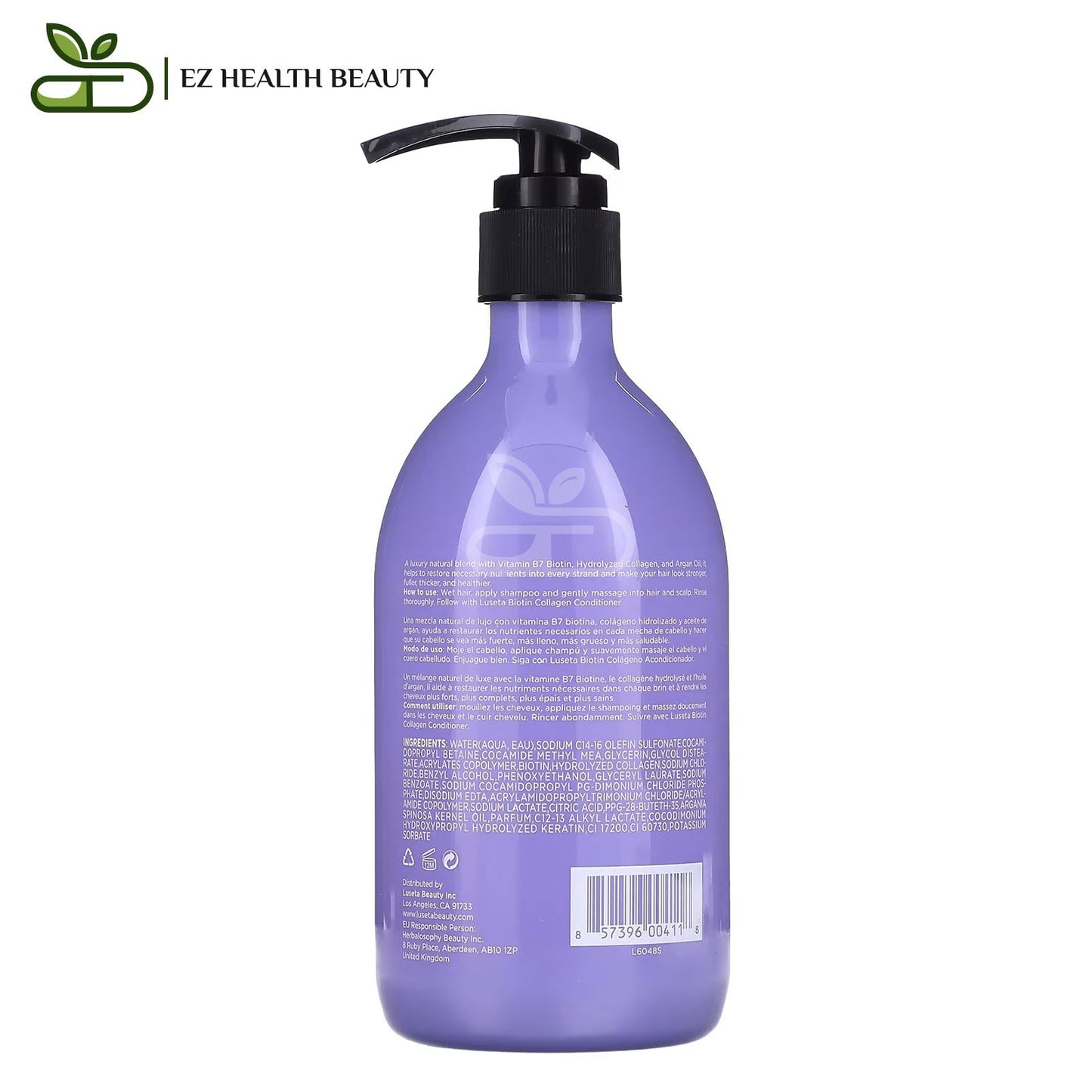 Luseta purple shampoo biotin and collagen for hair strengthening and thickening - 16.9 fl oz (500 ml)