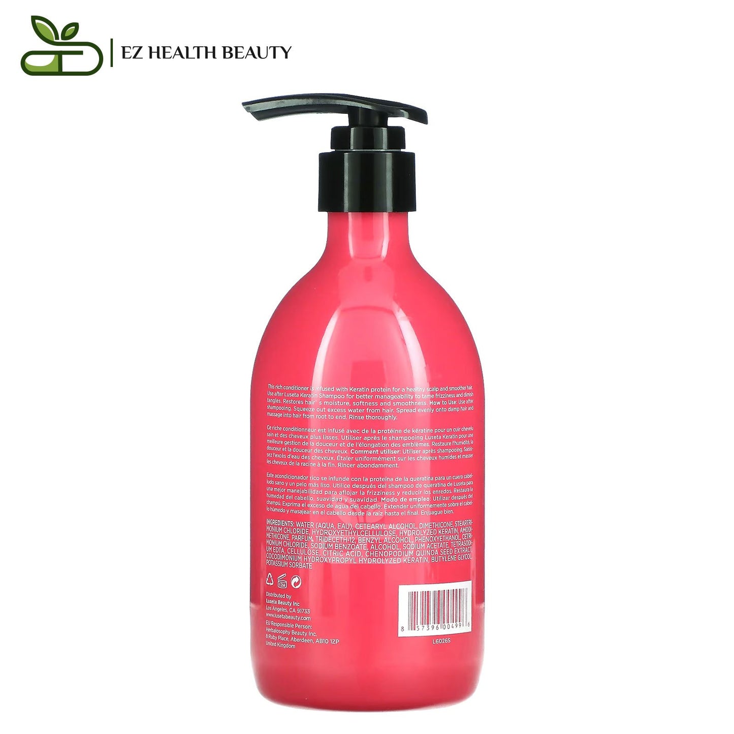 بلسم كيراتين للشعر لوسيتا لترطيب الشعر 16.9 أونصة سائلة (500 مل) Luseta Keratin Conditioner