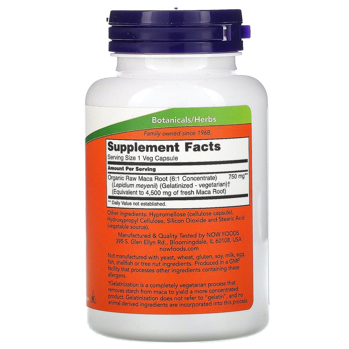 NOW Foods Maca Raw 750 mg  diatery vegatrian supplement - 90 Veg Capsules