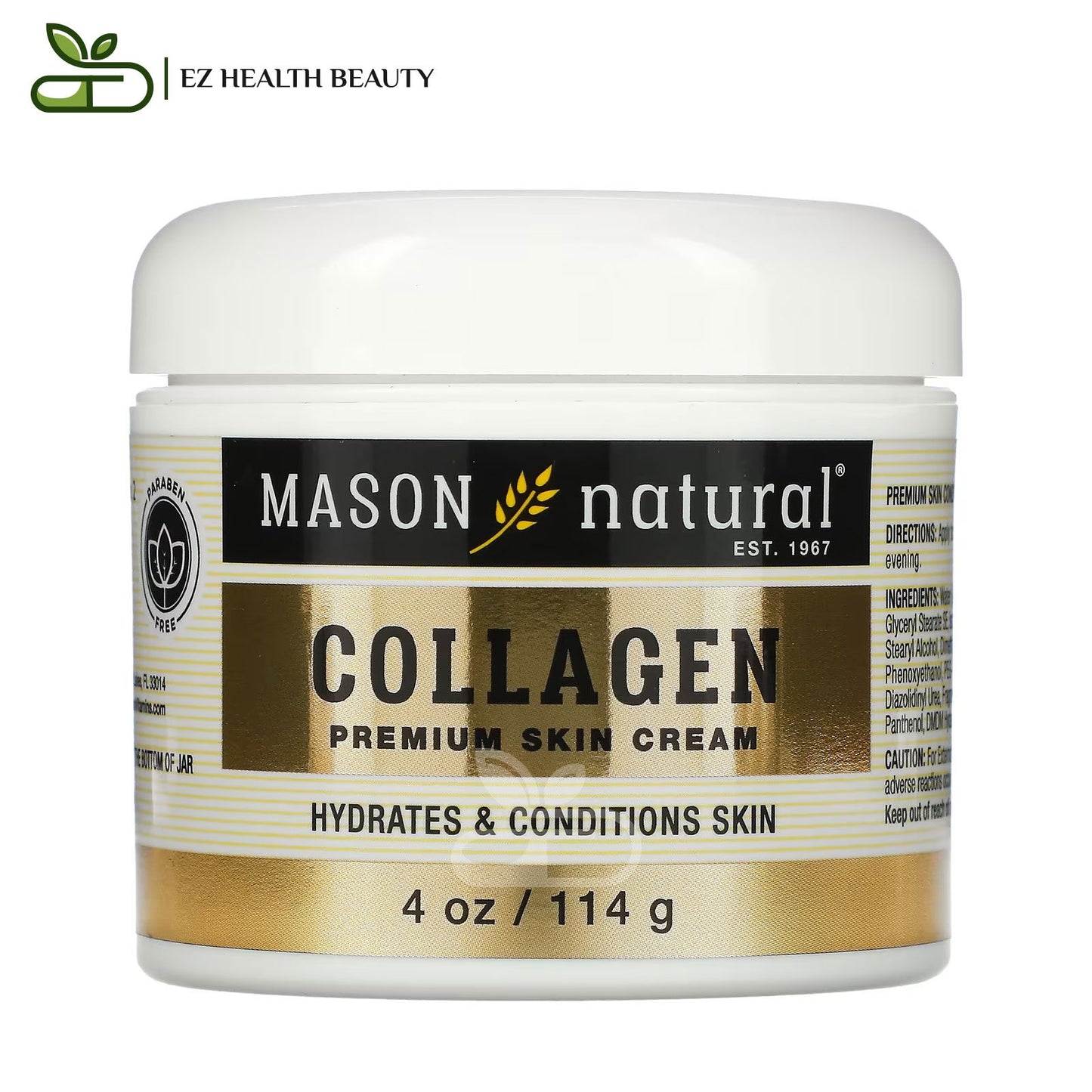 Collagen Premium Skin Cream To Hydrate And Condition Skin Mason Natural Pear Scented 4 oz (114 g)